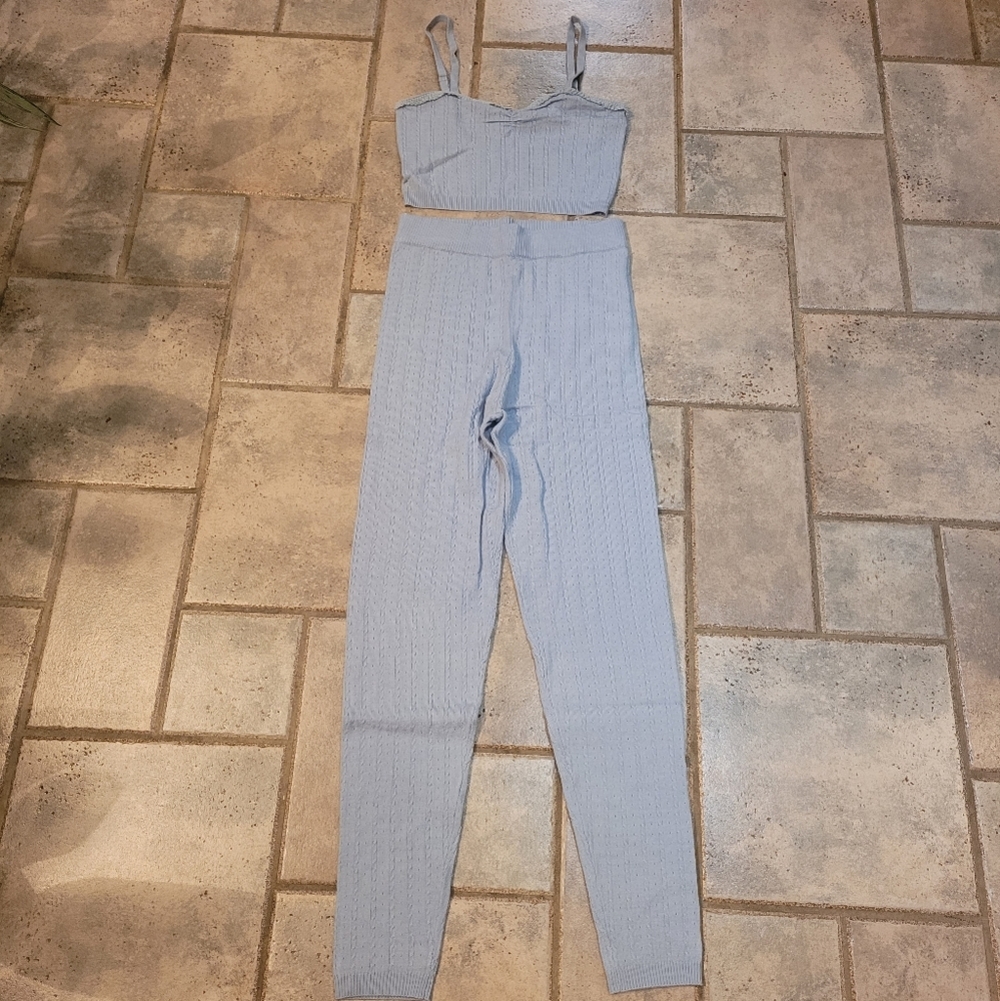 NWT Free People Intimately Morning Light Set Baby Blue Ribbed Knit M - Picture 8 of 14
